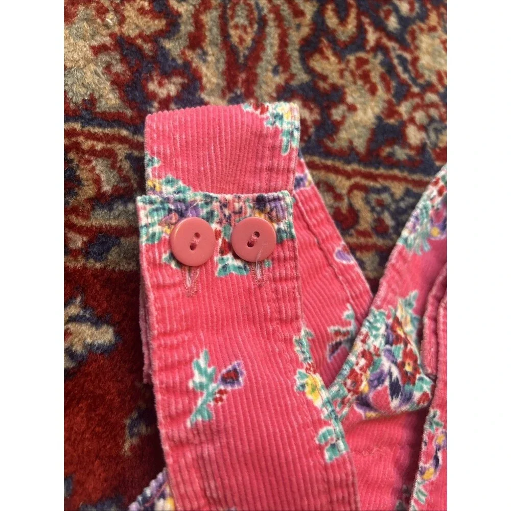 Vintage 80/90s Floral Oshkosh Vestbak Overalls Corduroy Pink Made In USA 3T